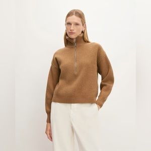 Everlane The Felted Merino Half-Zip Sweater in Deep Camel Sz Small